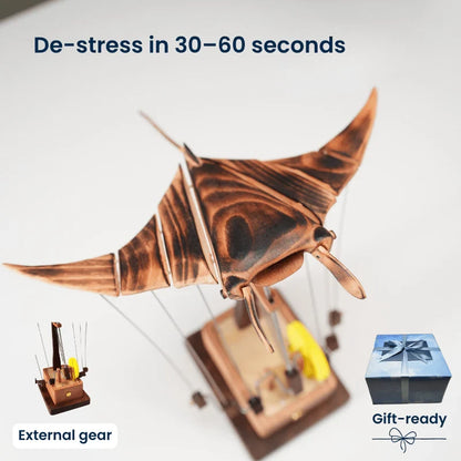 🌊 Handcrafted wooden manta ray mechanical ornament | A meticulously crafted marine art automated device