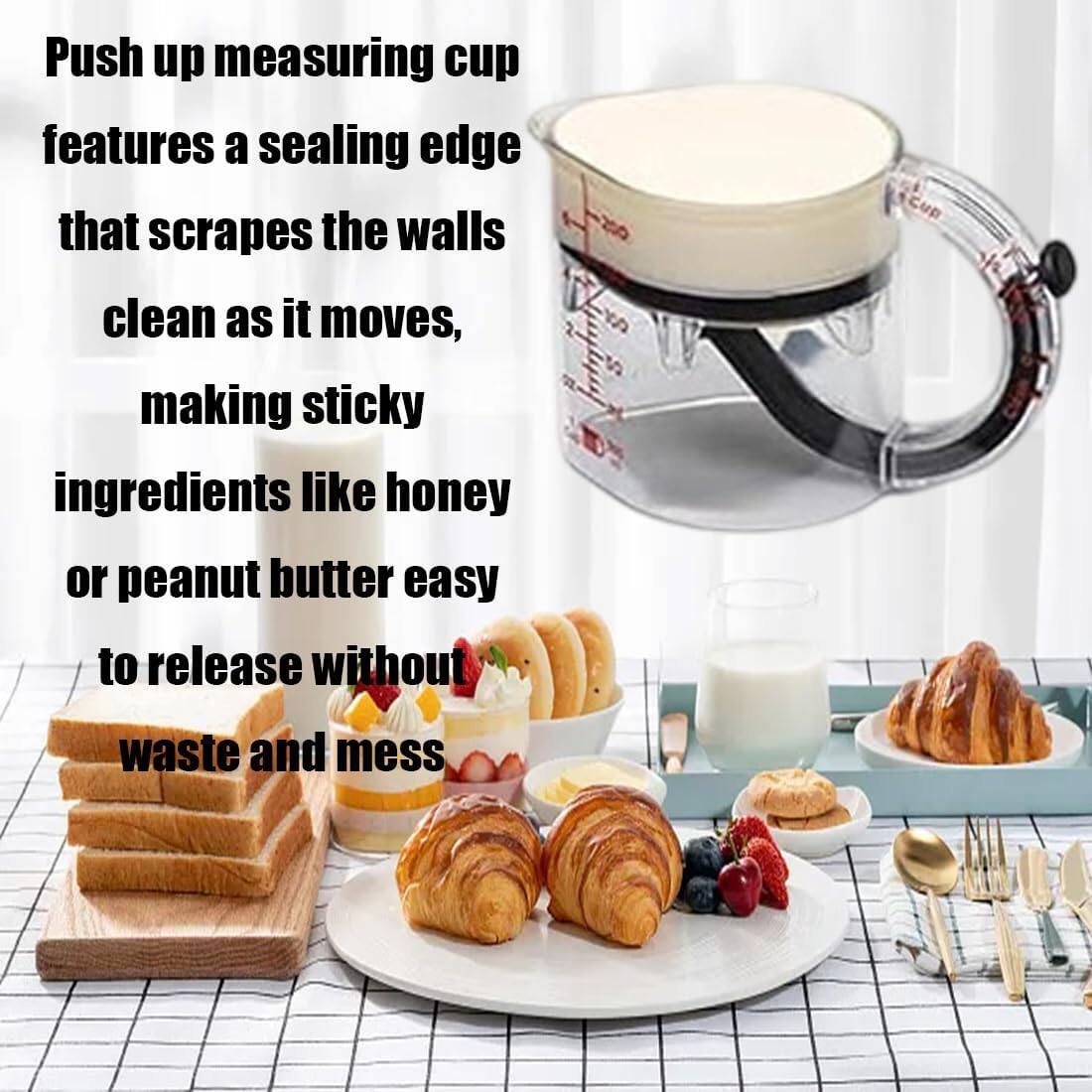 🍳 4-in-1 Adjustable Measuring Cup | One cup does all the measuring of ingredients, saving space and increasing efficiency!