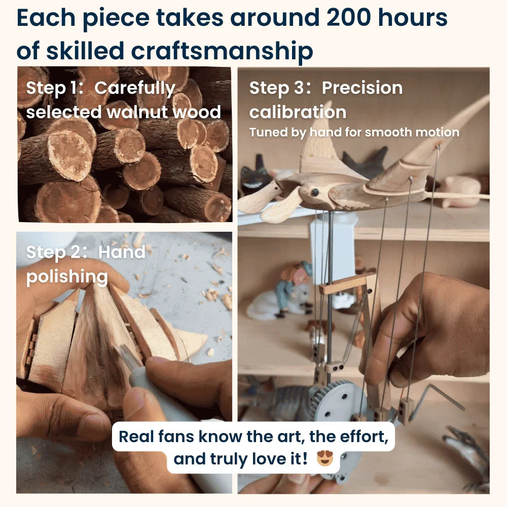 🌊 Handcrafted wooden manta ray mechanical ornament | A meticulously crafted marine art automated device