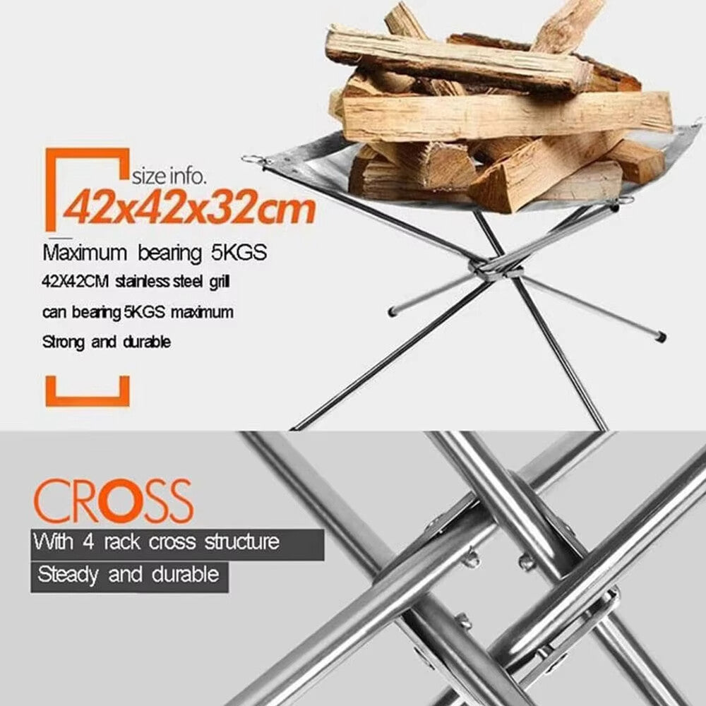 🔥Foldable stainless steel fire pit | Portable outdoor campfire rack, the best choice for camping, heating and grilling!