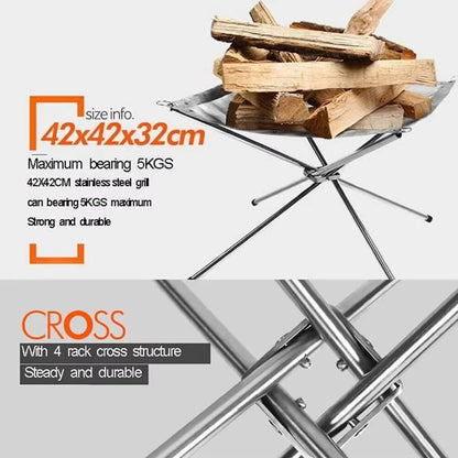 🔥Foldable stainless steel fire pit | Portable outdoor campfire rack, the best choice for camping, heating and grilling!