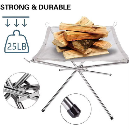 🔥Foldable stainless steel fire pit | Portable outdoor campfire rack, the best choice for camping, heating and grilling!