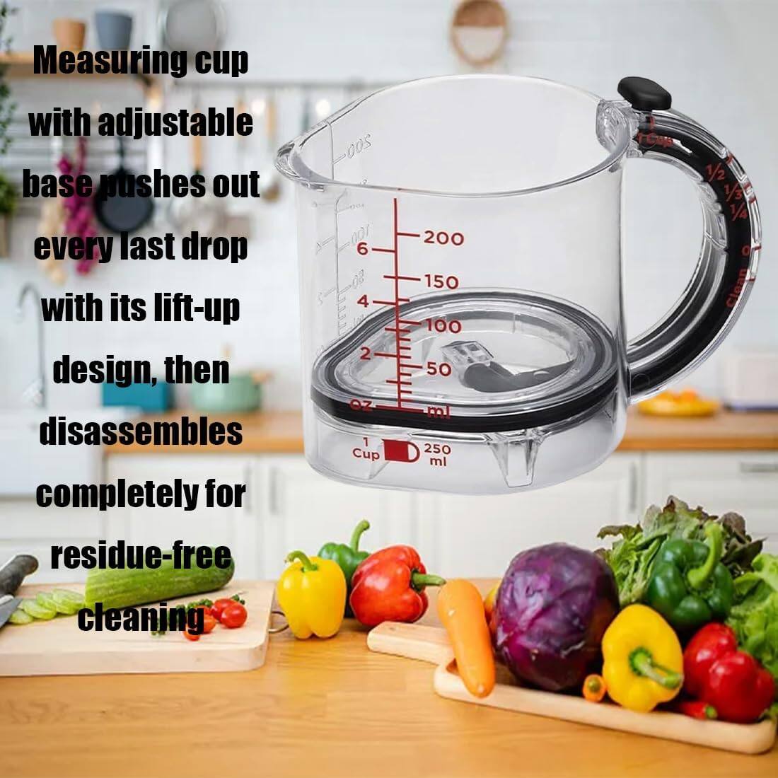 🍳 4-in-1 Adjustable Measuring Cup | One cup does all the measuring of ingredients, saving space and increasing efficiency!