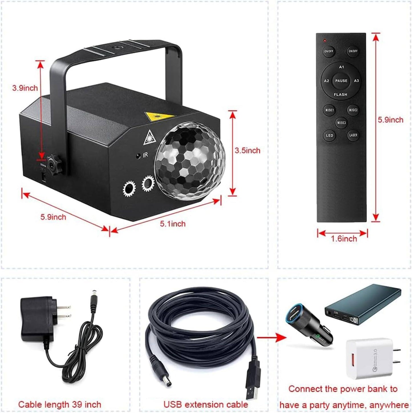 Party Lights Disco Ball Light with Pattern Projection,Dj Disco Light Sound Activated LED Light,RGB Colored Strobe Stage Lighting for Indoor Dance Parties Birthday Karaoke Halloween Christmas